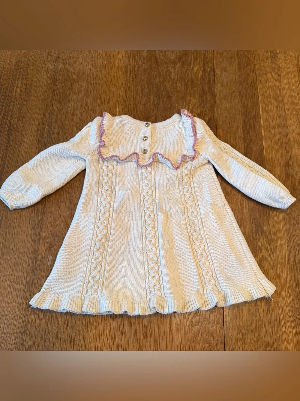 Cynthia Rowley Cream Knit Dress with Pink Trim and Floral Collar